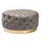 Baxton Studio Sasha Grey Velvet Upholstered Gold Finished Round Cocktail Ottoman 163-10569 - alternate 1